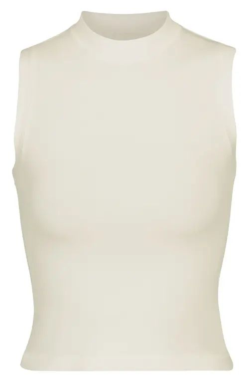 SKIMS Stretch Cotton Jersey Mock Neck Tank in Bone at Nordstrom, Size 2 X | Nordstrom