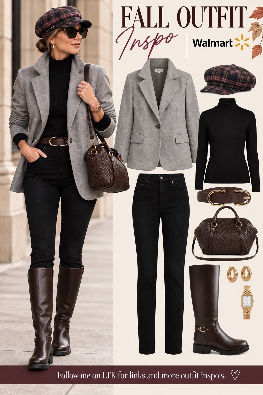Sometimes a classic outfit just needs one piece with a little personality. Grey blazer, black denim and riding boots keep the foundation timeless—then the newsboy cap comes in and makes the whole look more interesting. It’s proof that you don’t need more pieces, just one unexpected one that changes the mood. #WalmartFashion #WalmartStyle #FallOutfitInspo #ClassicStyle #TimelessStyle #Over40Style #Over50Style #FallFashion #WalmartFinds #LTKStyle

#LTKootd #LTKOver40 #LTKMidsize