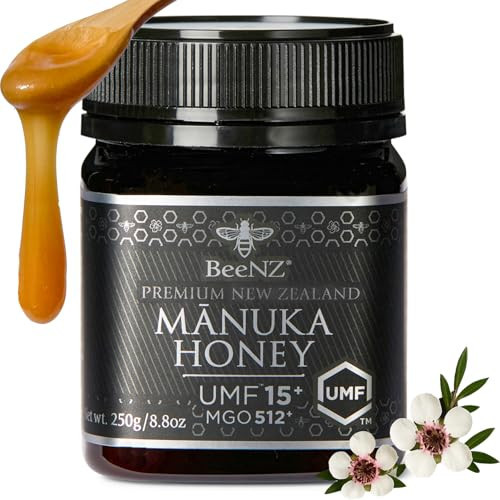 BeeNZ Raw Manuka Honey, Certified UMF 15+ (MGO 514+), Pure New Zealand Monofloral Manuka, Natural Sweetener, Superfood for Immune Support, No Sugar Added, Traceable from Hive to Jar, 8.8 oz/250g | Amazon (US)