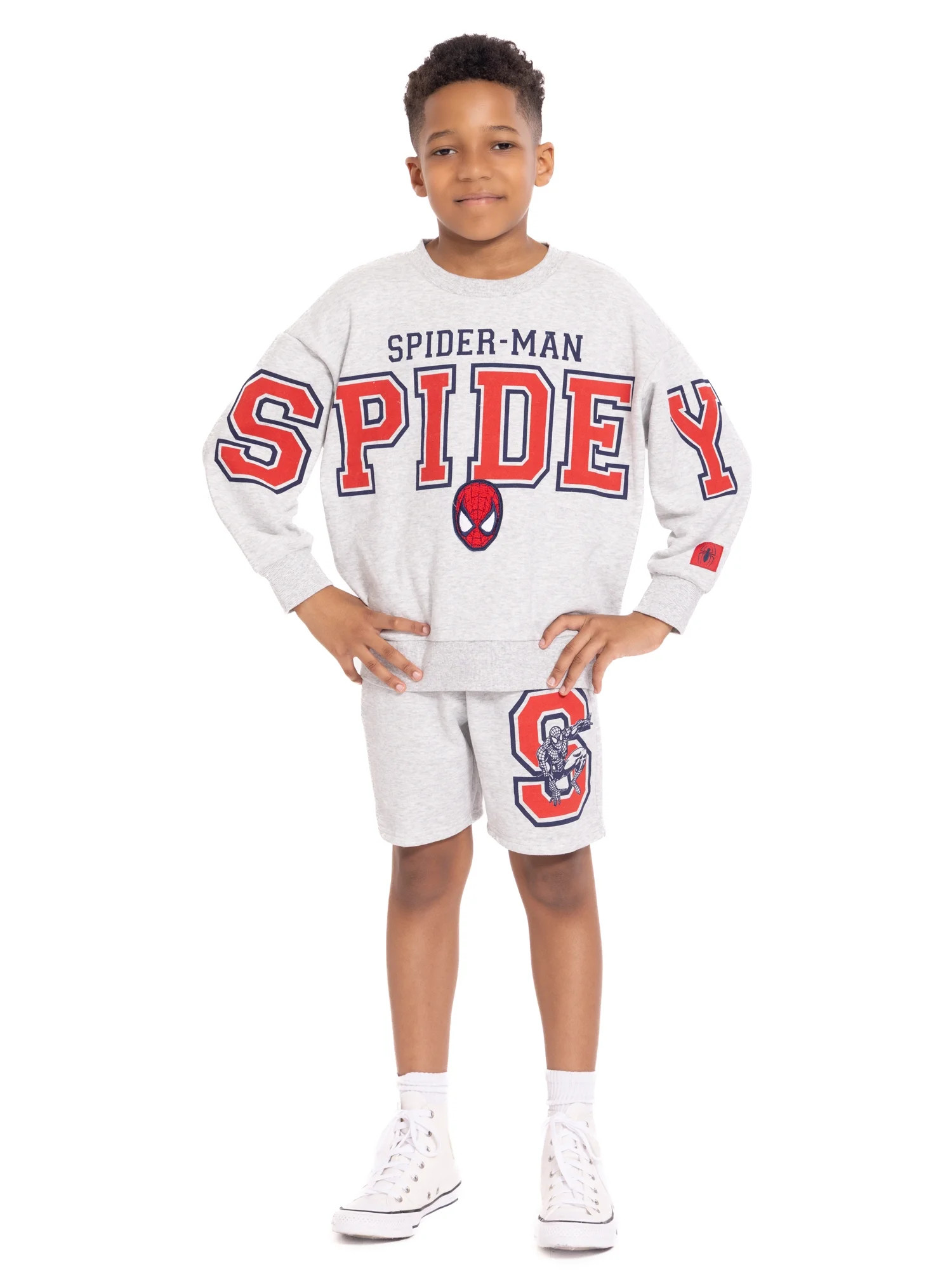 Spider-Man Boys Long Sleeve Graphic Crewneck Sweatshirt with Matching Short, 2-Piece Set, Sizes 4... | Walmart (US)