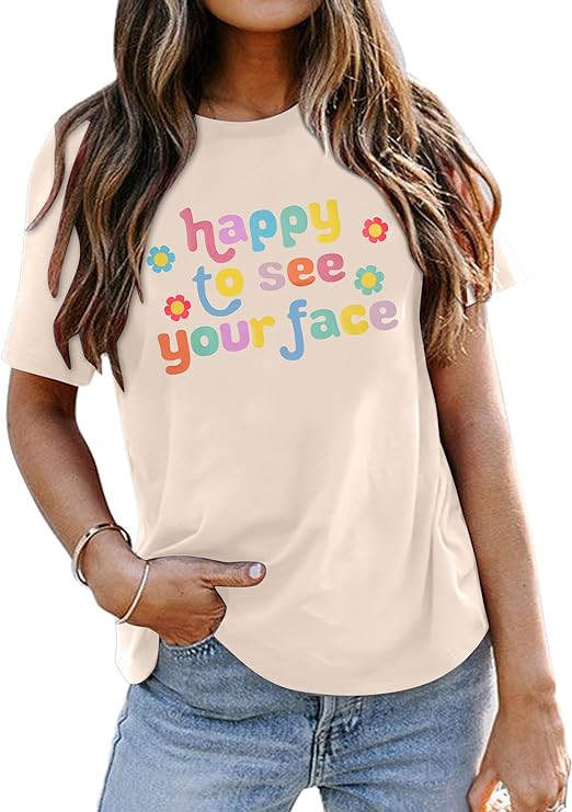 MOUSYA Teacher Shirt Women Teacher Gifts Happy to See Your Face Shirt Teacher Outfits for Women G... | Amazon (US)