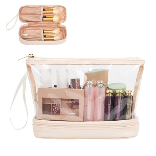 Ethereal Clear Makeup Bag, Cream Small Cosmetic Bag Travel Makeup Bag for Women TSA Approved Toiletry Bag Portable Makeup Pouch | Amazon (US)