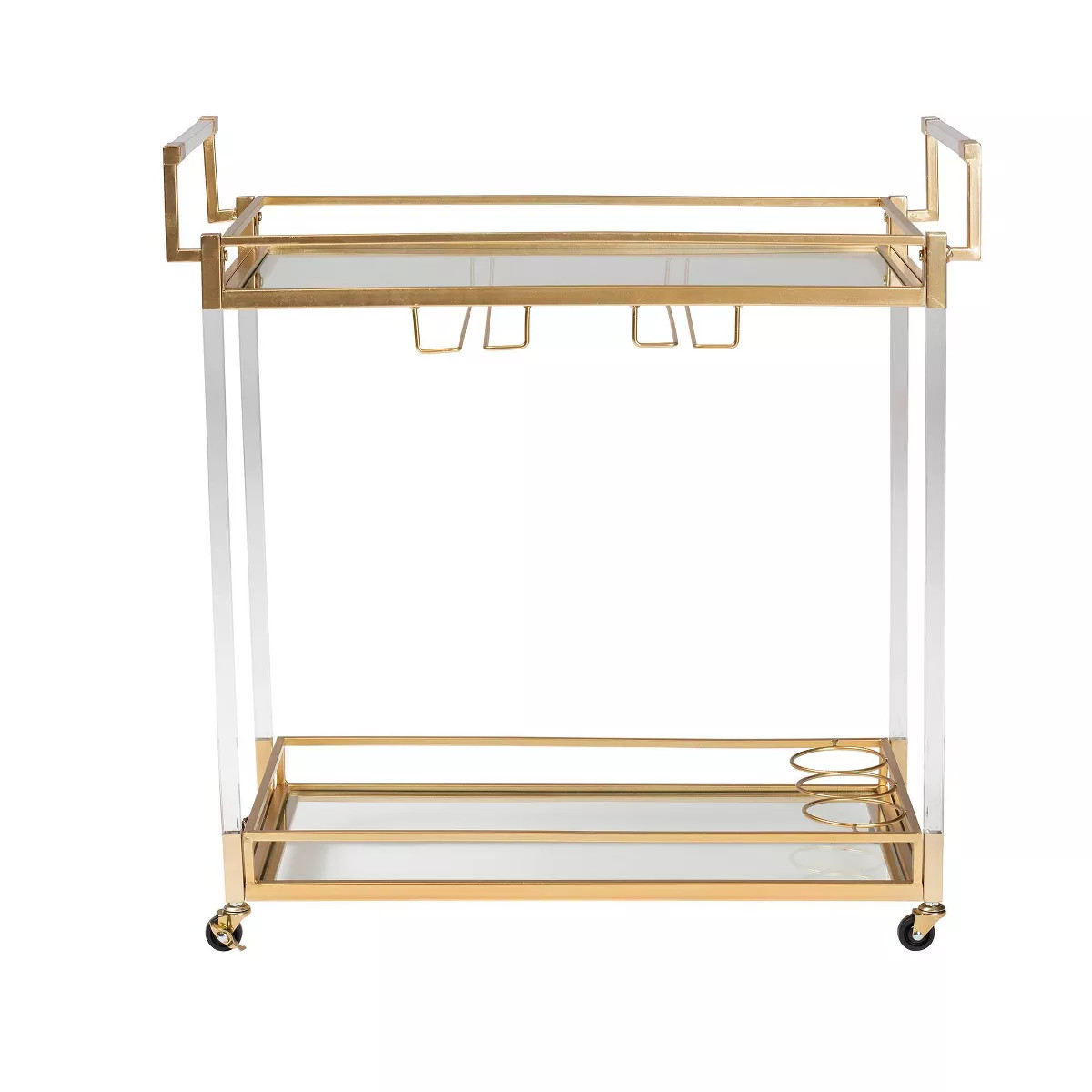 Savannah Metal and Glass Wine Cart Gold/Clear - Baxton Studio | Target