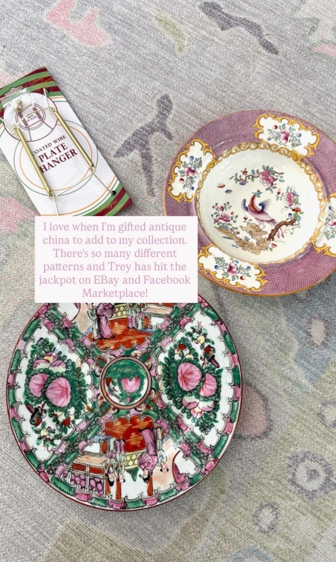 There is nothing better than the charm of antique china to bring character to a blank wall or shelf. These plates are some of my favorite finds, and using simple wire plate hangers makes displaying them so easy.