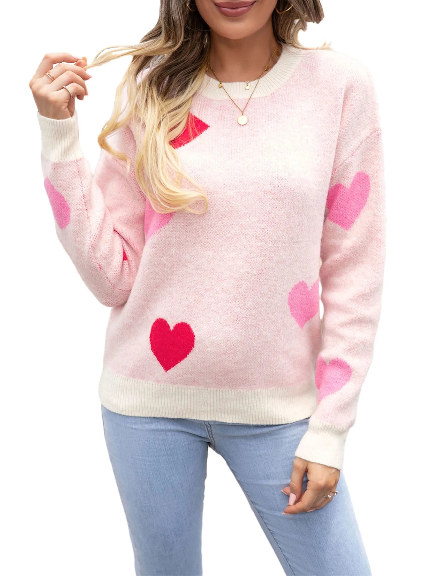 Women's Heart Print Sweaters Valentines Day Loose Pullovers | Walmart (US)