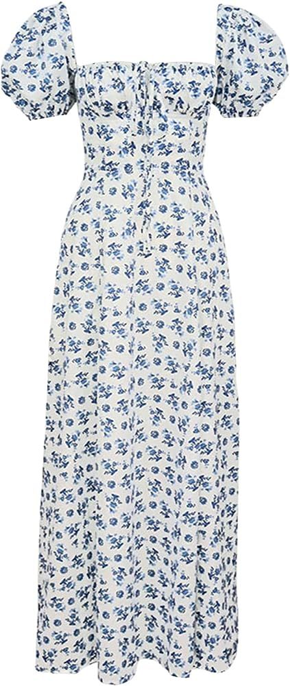 Lovsylvia Women Summer Flroal Print Short Sleeve Midi Dress Casual Square Neck Dress Puff Sleeve ... | Amazon (US)