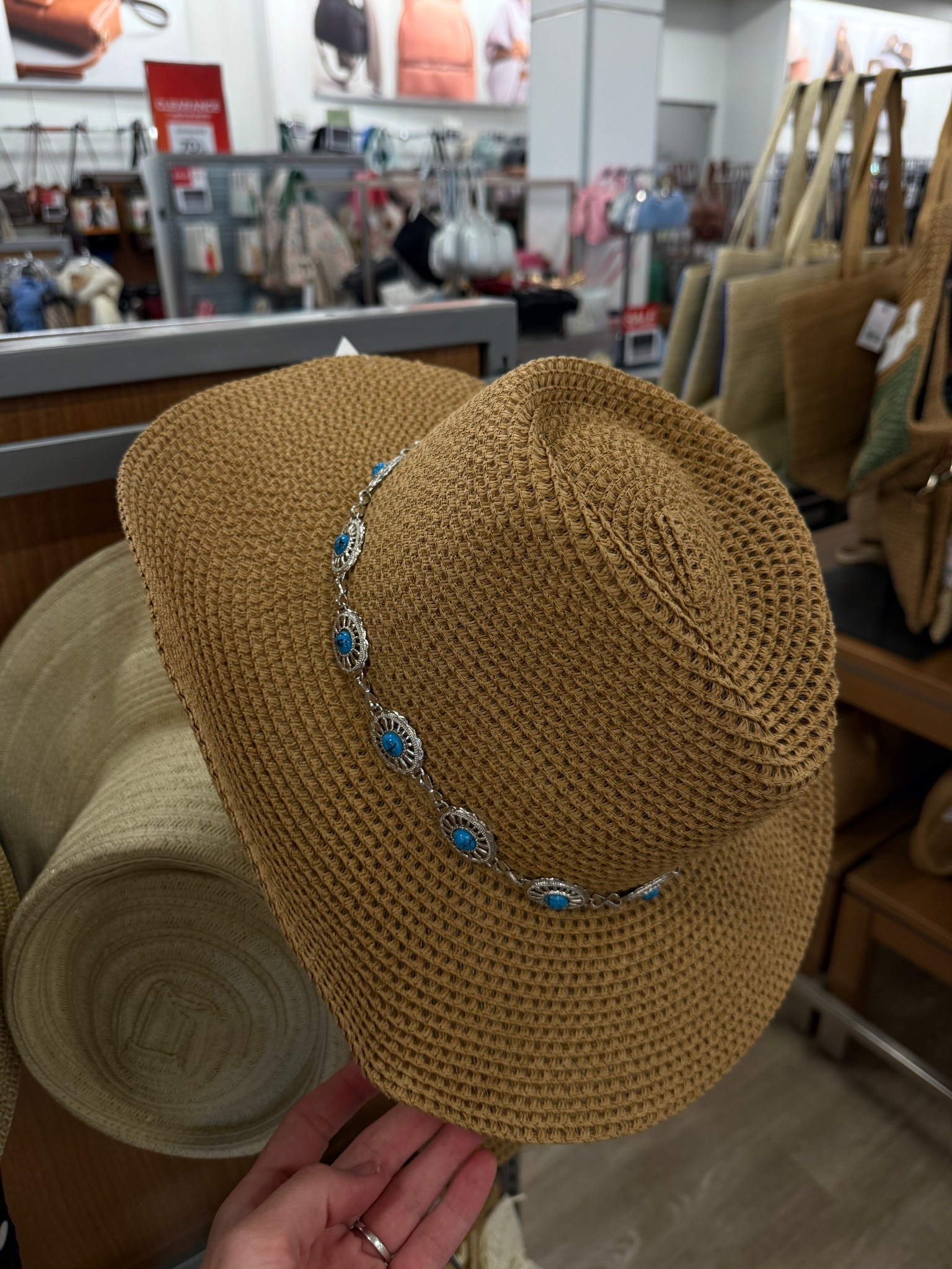 Found the perfect accessory for those coastal cowgirl vibes! This Sonoma Goods For Life straw cowboy hat from Kohl's is such a steal. The turquoise concho band gives it that elevated, "Quiet Luxury" western feel without the designer price tag. It’s lightweight, breathable, and has just enough of a structured brim to keep you shaded while looking chic.

Kohl’s find, straw cowboy hat, western chic, summer accessories, coastal cowgirl, turquoise jewelry, mom style, beach hat, affordable fashion, Sonoma Goods For Life, grandmillennial style, summer essentials.