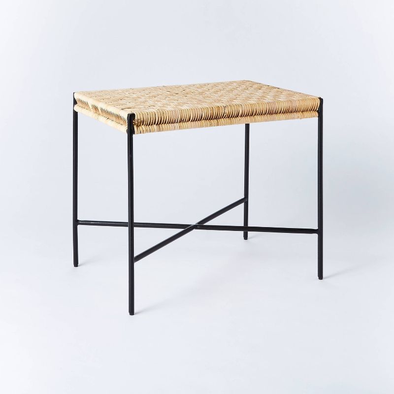 Woven Ottoman with Black Metal Legs Natural - Threshold™ designed with Studio McGee | Target