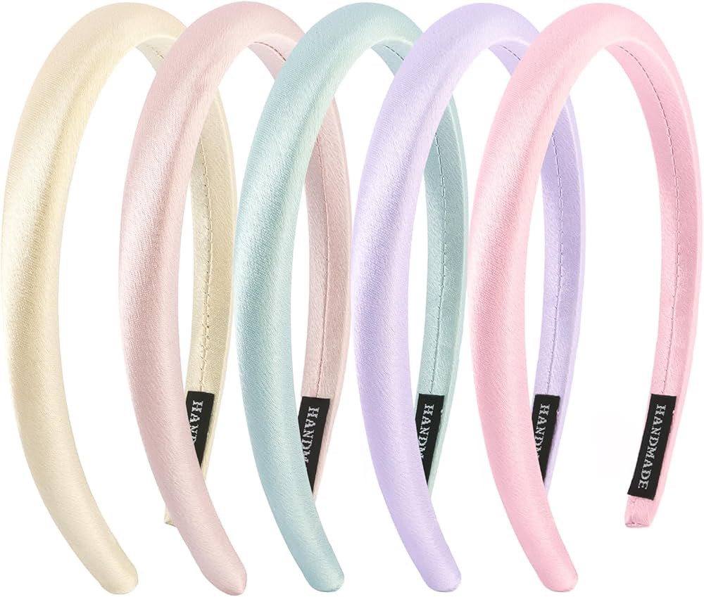 Aprince Satin Headbands 5Pcs,0.5 Inch Thin Headbands for Women,Soft Sponge Padded Headband for Gi... | Amazon (US)