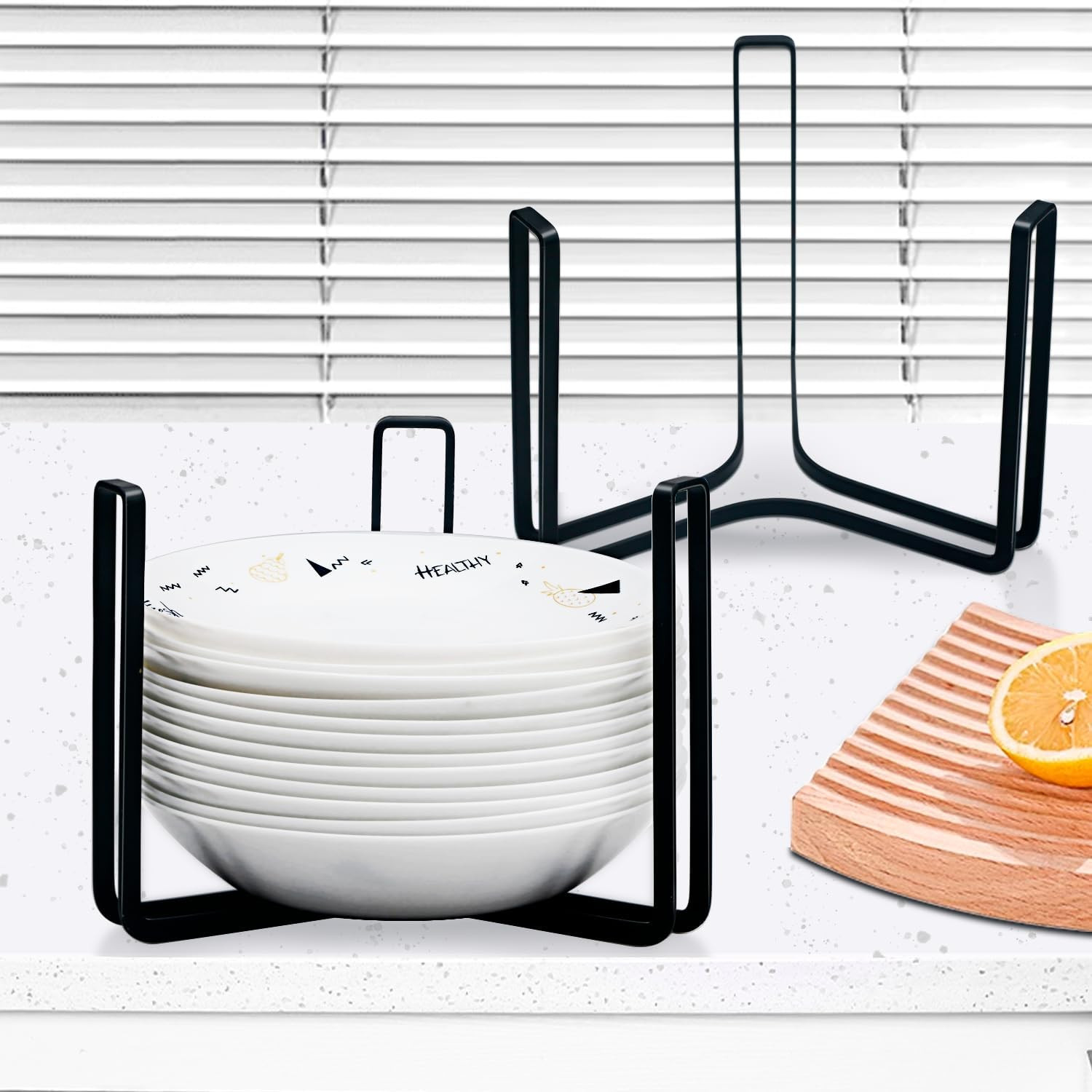 Dinnerware Bowl Plate Holder Fit for 6.5 Inches Diameters Bowl, Metal Bowl Storage Dying Display Rack for Kitchen Drawer, Countertop, Cabinet, Shelf, Cupboard (Black, Large 2PCS) | Amazon (US)