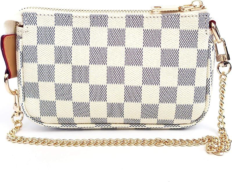 Blush Cotton Luxury Checkered Mini Handbag with Bonus Crossbody Chain Vegan PU Leather and Canvas | Amazon (US)