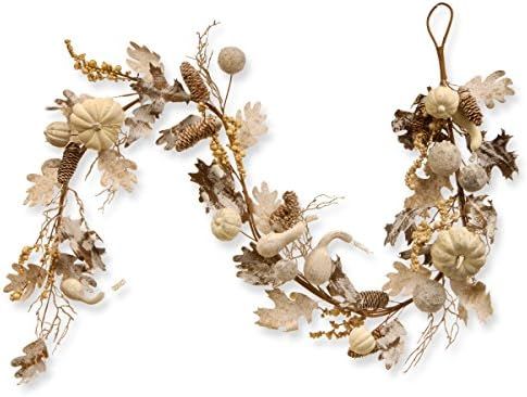National Tree Company Artificial Autumn Garland, White, Made with Pumpkins, Gourds, Maple Leaves,... | Amazon (US)