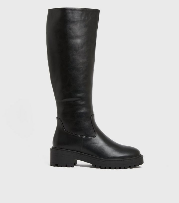 Black Leather-Look Knee High Chunky Boots
						
						Add to Saved Items
						Remove from Saved... | New Look (UK)