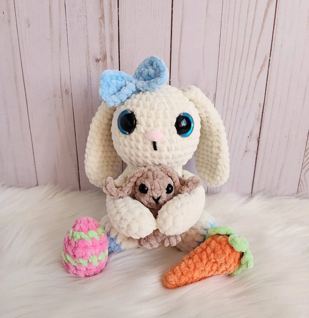 Crocheted Bunny - Mama Bunny and Baby - Easter Egg and Carrot - Handmade Plushie | Etsy (US)