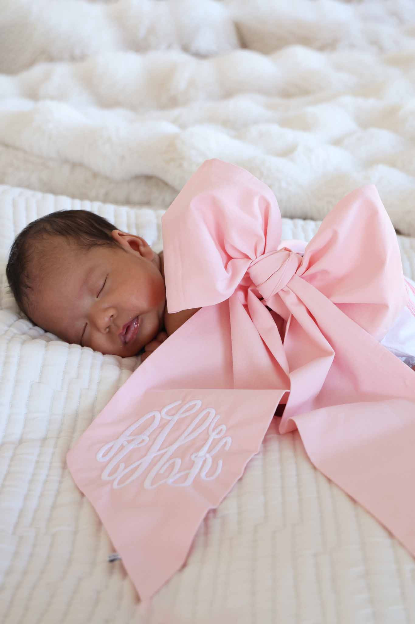 Personalized Newborn Bow Sash | Sweet Pink | Caden Lane