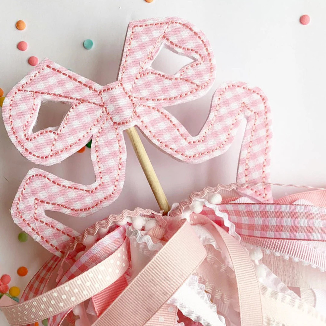 Vintage Bow Pink Gingham Cake Topper - Etsy | Etsy (US)