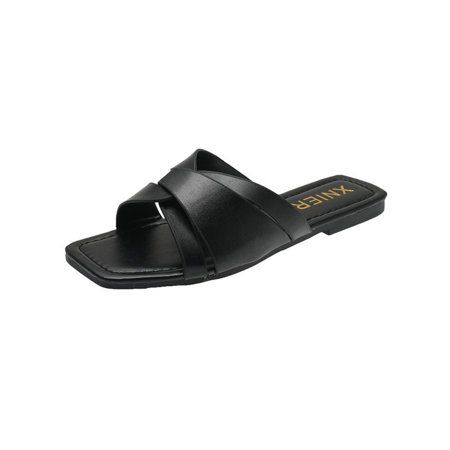 Crocowalk Women s Soft Elegant Backless Slide Sandal Casual Shoes Beach Fashion Square Toe Slides | Walmart (US)