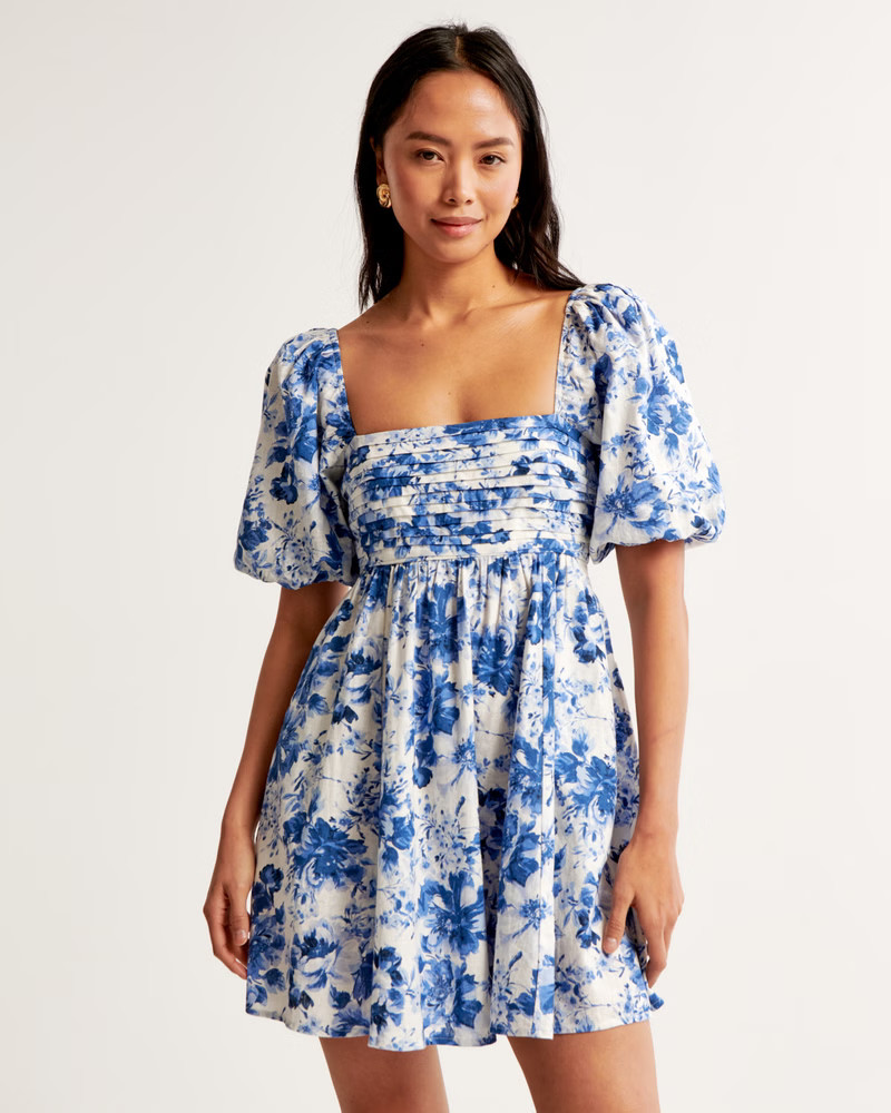 Emerson Linen-Blend Puff Sleeve Mini Dress | Abercrombie & Fitch (US)
