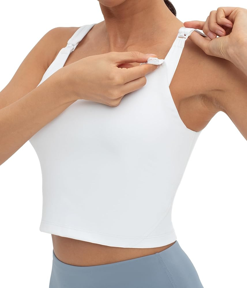 Foucome Womens Nursing Bras for Breastfeeding Maternity Tank Tops Crop Top with Built in Bra Long... | Amazon (US)