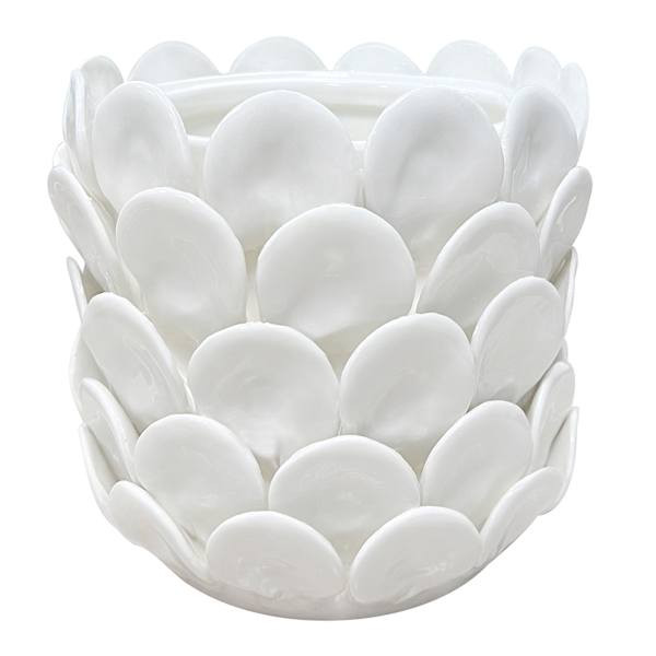 Ivory Ceramic Capiz Scalloped Vase, 7" | At Home