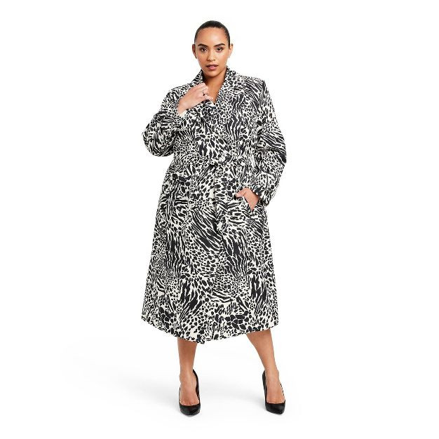 Women's Animal Print Strong Shoulder Trench Coat - Sergio Hudson x Target Black/White | Target