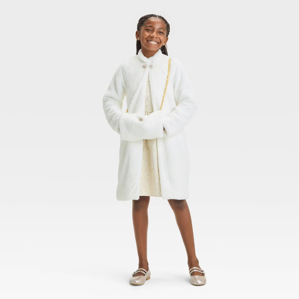 Girls' FAO Schwarz Faux Fur Coat & Dress Set - Ivory | Target