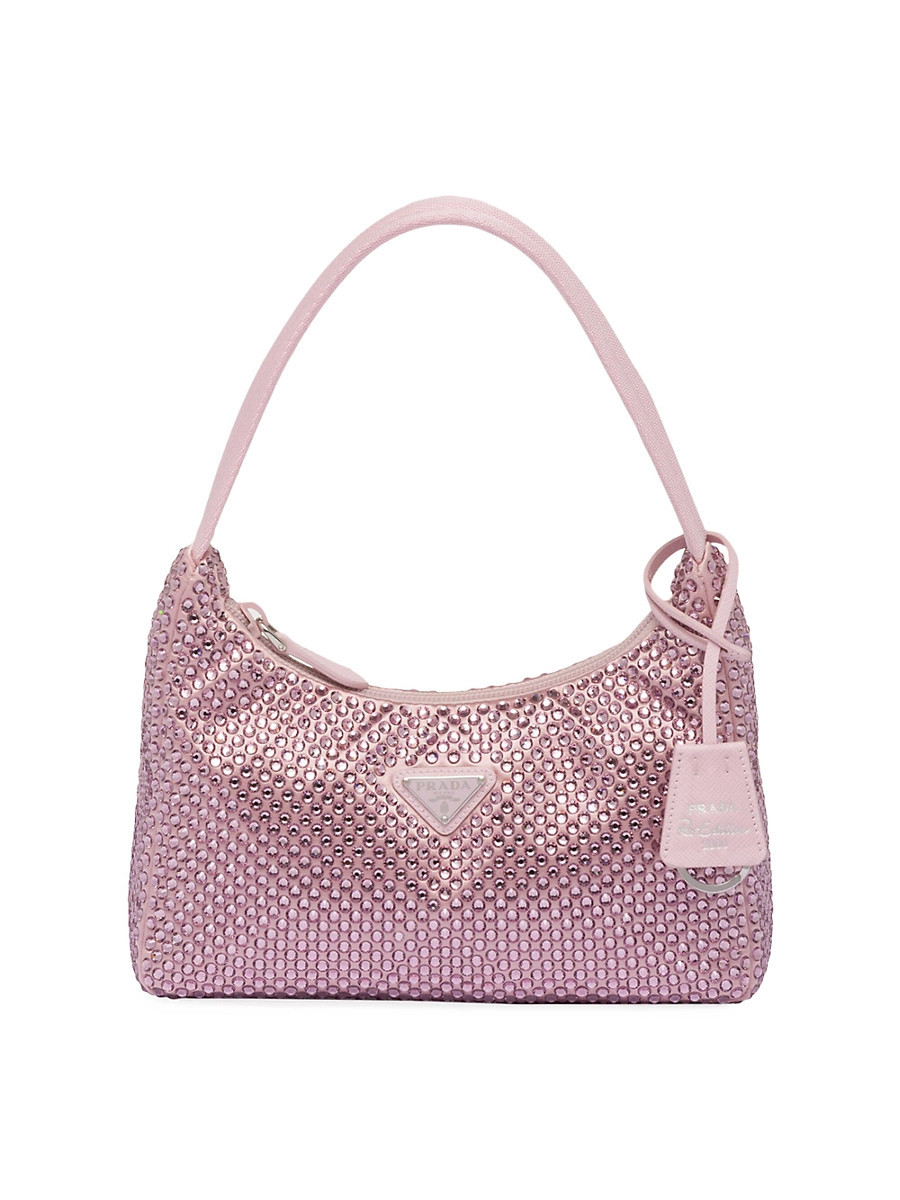Women's Re-Edition Mini Satin Shoulder Bag with Crystals - Pink | Saks Fifth Avenue