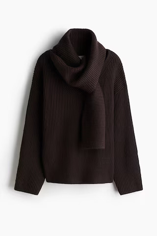 H & M - Gerippter Pullover mit Schalkragen - Braun - Damen | H&M (DE, AT, CH, NL, FI)