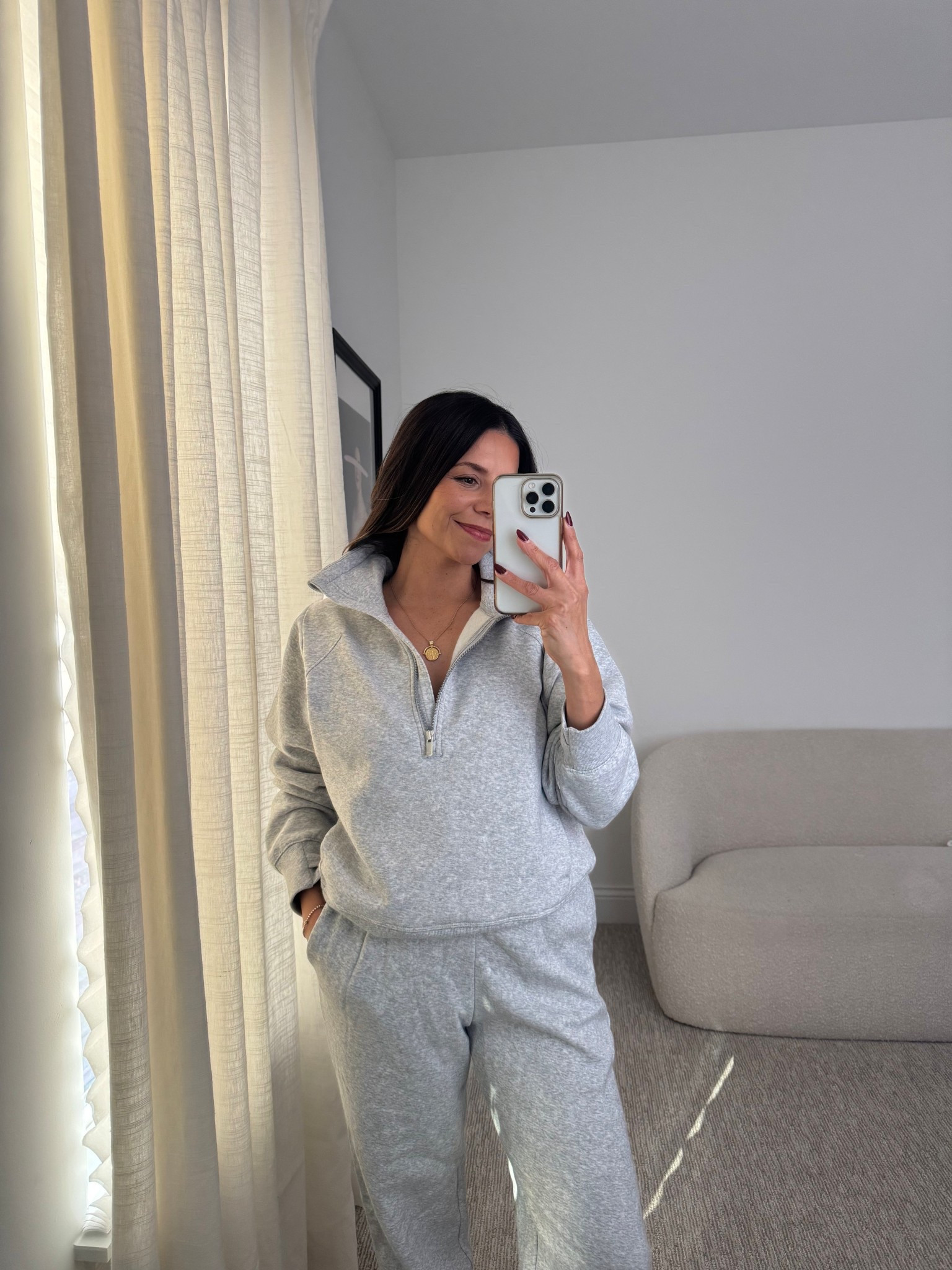 Wearing xs in pants and small in sweatshirt. The top runs fitted  