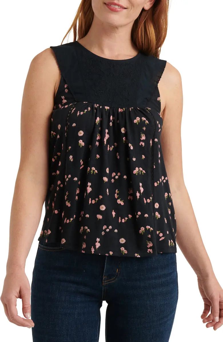 Embroidered Yoke Print Tank Top | Nordstrom
