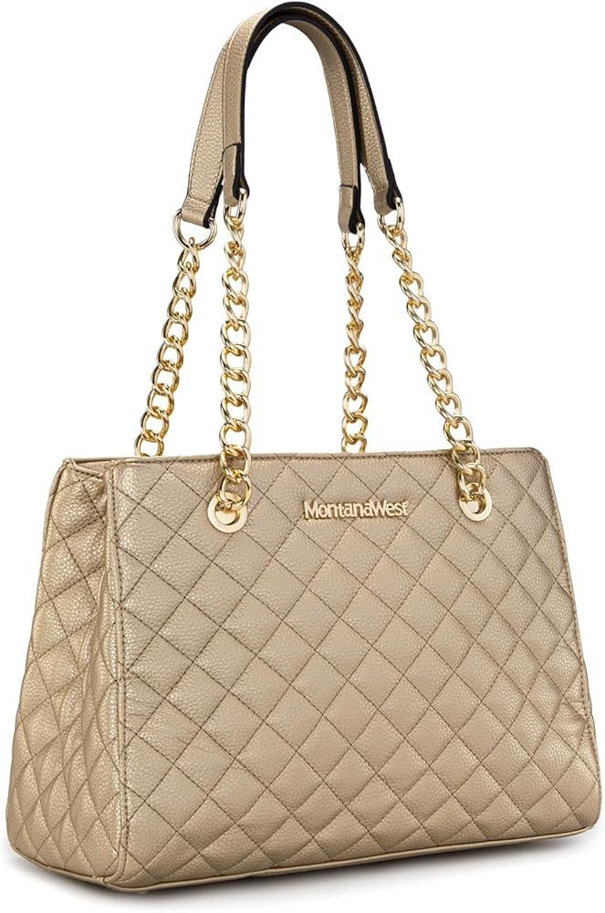 Montana West MEDIUM Tote Bag for Women Quilted Chain Handbags Shoulder Purse | Amazon (US)