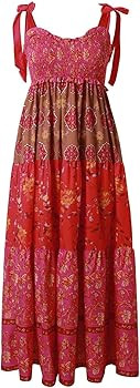 Women Summer Dresses Flowy Smocked Maxi Dress Sleeveless Tie Shoulder Boho Dresses Floral Beach S... | Amazon (US)