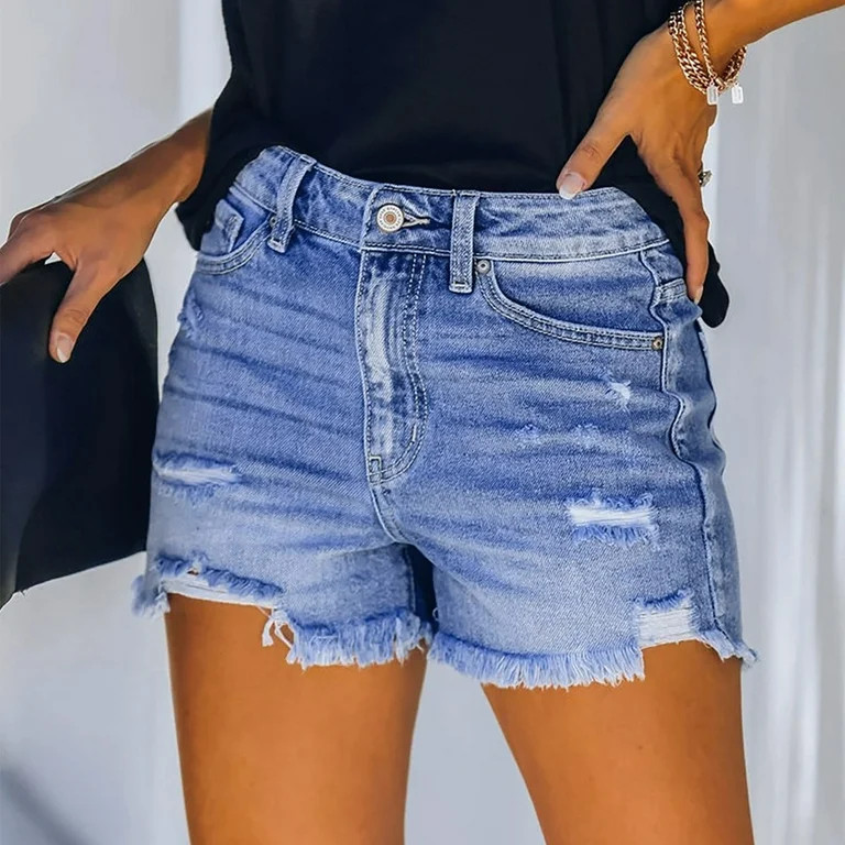Aloohaidyvio Denim Shorts for Women,Womens Ripped Denim Shorts Mid Rise Distressed Jean Shorts St... | Walmart (US)