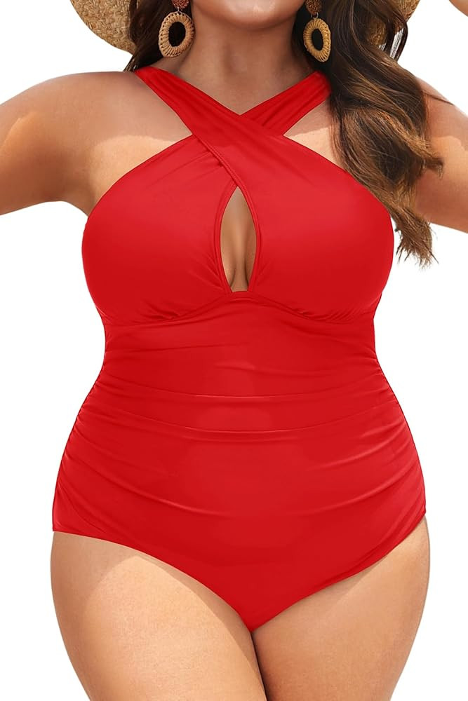 Daci Womens Front Cross Plus Size One Piece Swimsuits Tummy Control Keyhole Bathing Suits Swimwea... | Amazon (US)