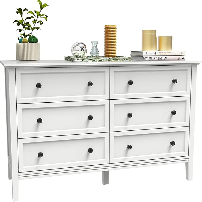 LYNSOM White Dresser, Modern Dresser for Bedroom with Deep Drawers, Wooden 6 Drawer Double Dresse... | Amazon (US)