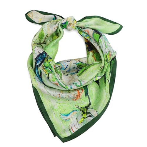 Amyzavls 100% Mulberry Silk Scarf for Women, 21 Inch Small Square Silk Neckerchief, Real Silk Head Bandana and Hair Wrap, Soft Lightweight Satin Scarf for Neck, Hair or Handbag, Spring Green | Amazon (US)