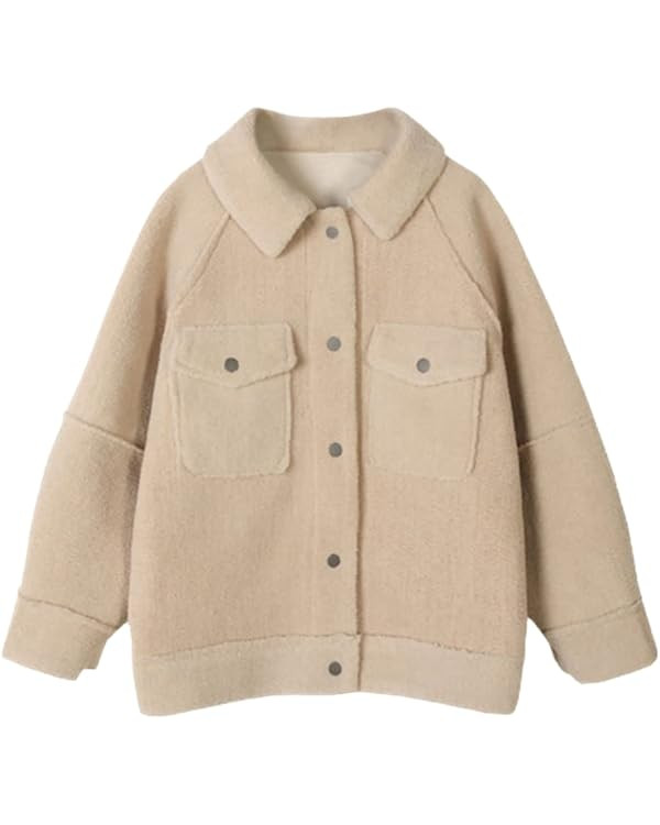 Alloaone Women Outwear Fur Faux Loose Coat Basic Bomber Jackets | Amazon (US)