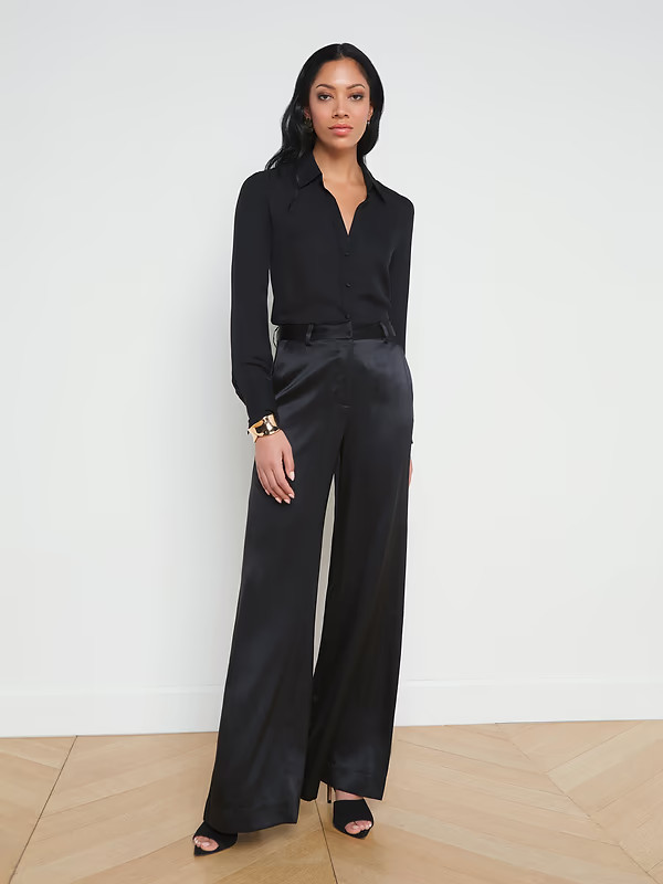 Pilar Silk Wide-Leg Pant in Black | L'AGENCE | L'Agence