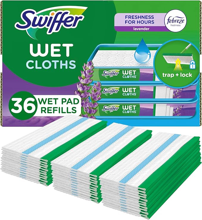 Swiffer Sweeper Wet Mopping Cloth Multi Surface Refills, Mops for Floor Cleaning, Febreze Lavende... | Amazon (US)