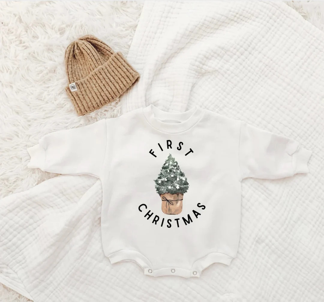 First Christmas Baby Outfit, Baby First Christmas, Santa Romper, Baby Sweatshirt Romper, Baby Hol... | Etsy (US)
