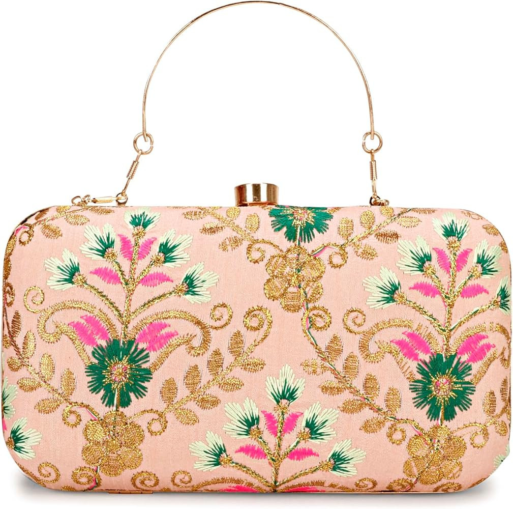 Hand Crafted Designer Box Clutch For Women, Zari Embroidery Clutch For Women/Hand Clutch For Wome... | Amazon (US)