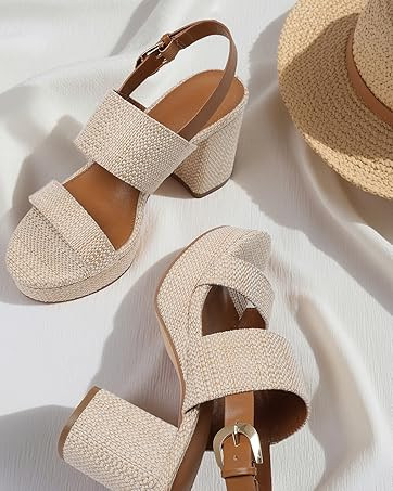Amazon.com | Marc Ford Platform Heels Chunky Heel Sandals with Ankle Strap Fashion Open Toe Block... | Amazon (US)