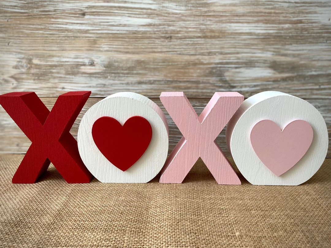 XO Chunky Wood Decor Valentine's Day Wedding Love XOXO Hugs and Kisses Shelf Sitter - Etsy | Etsy (US)