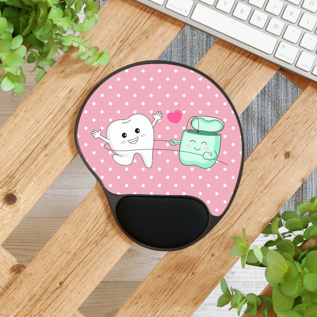 Light Pink Polka Dot Mousepad, Dentist Mouse Pad With Wrist Rest, Dental Mouse Pad, Tooth and Flo... | Etsy (US)