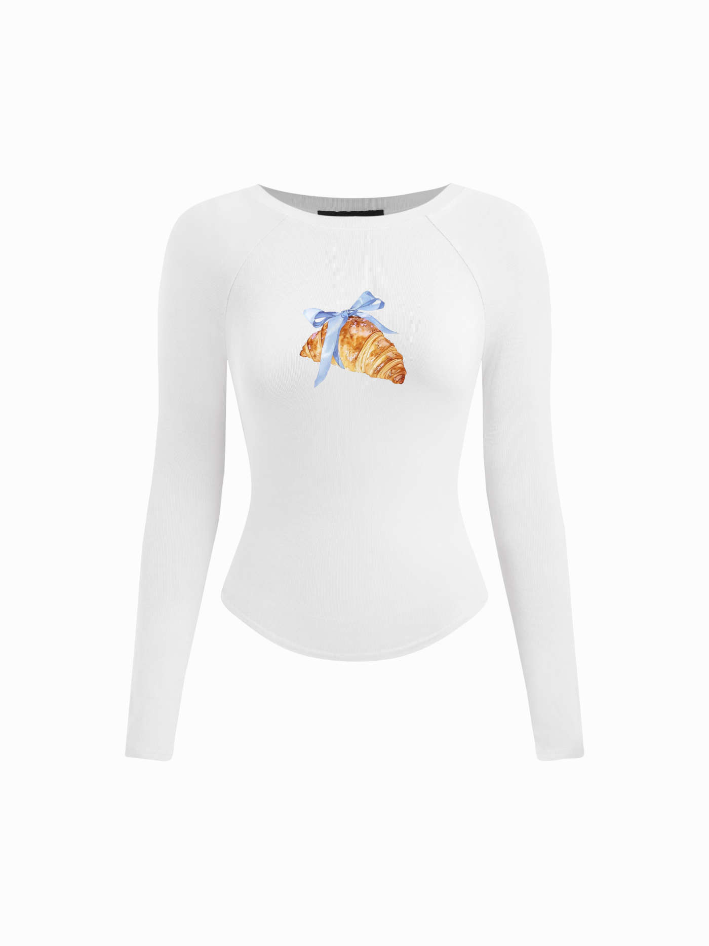 Knit Fabric Bowknot Croissant Curved Hem Graphic Tee For Daily Casual | Cider