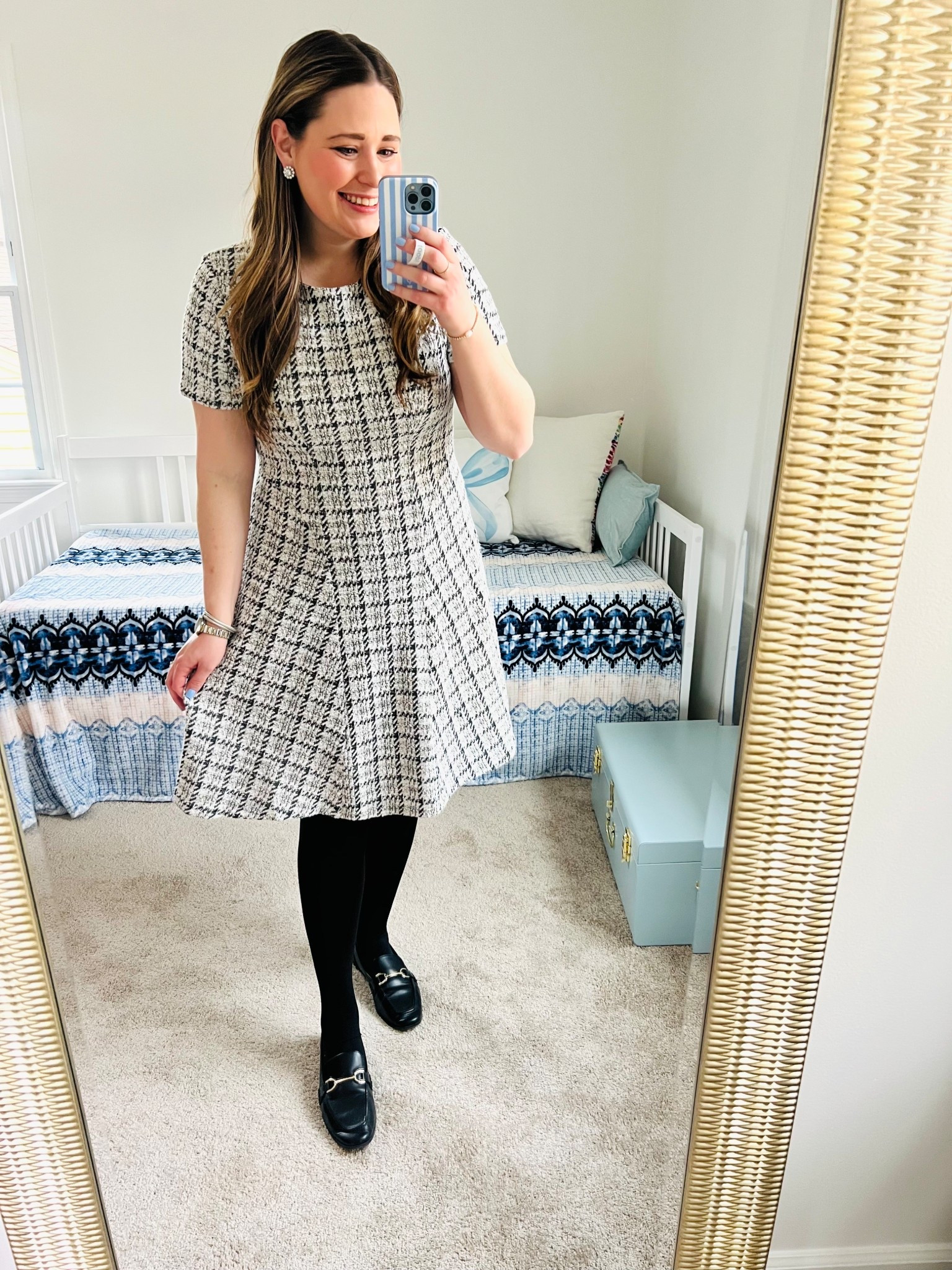 Winter work outfit || white tweed dress || dress and tights || 

#LTKWorkwear #LTKootd