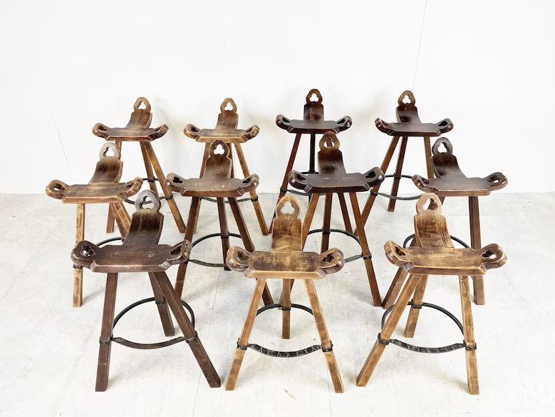 Mid century brutalist bar stools, 1960s - vintage wooden bar stools - brutalist stools - oak bar ... | Etsy (US)