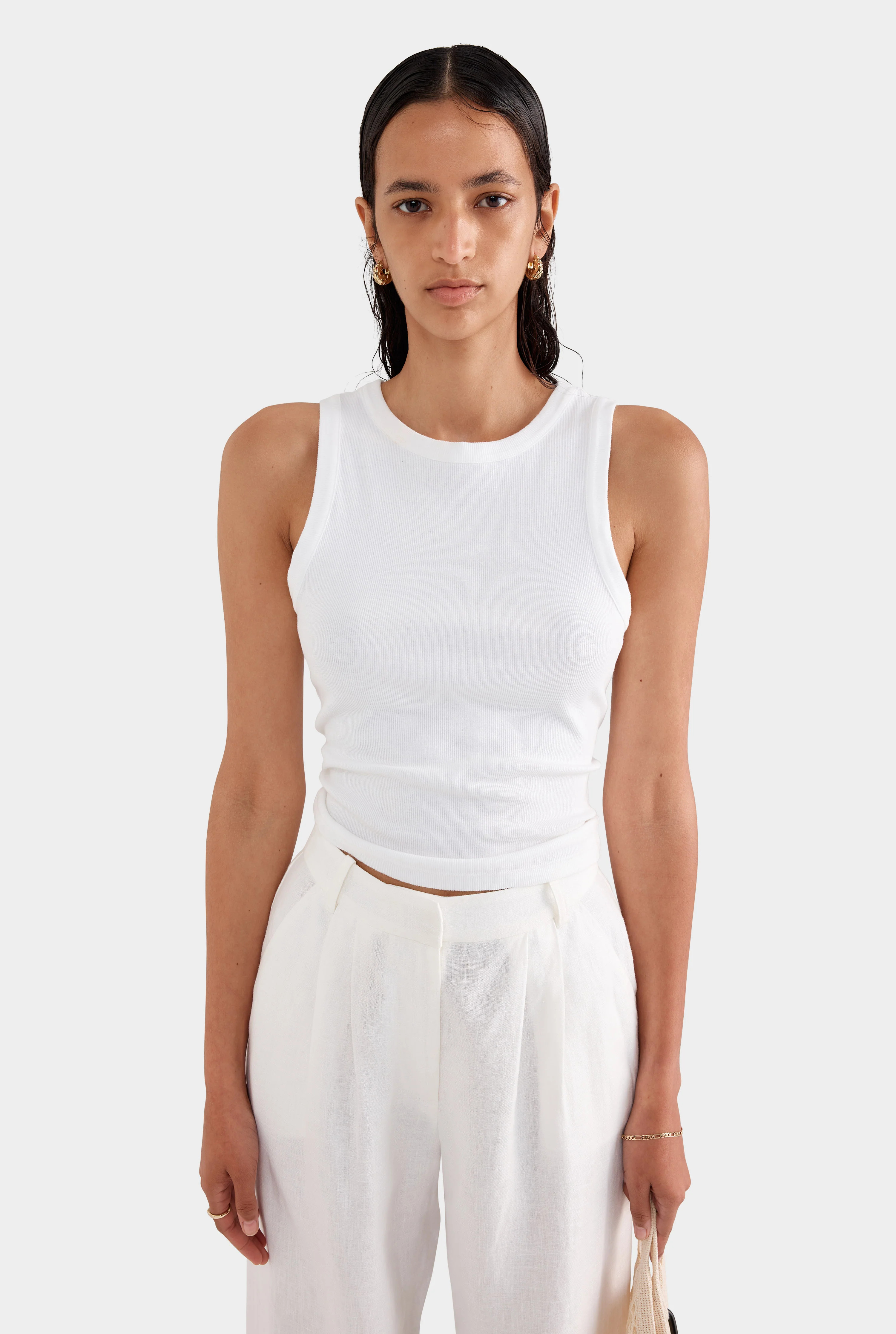 Womens Crew Neck Jersey Rib Tank in White | Venroy | Venroy AU