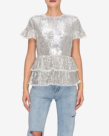 endless rose sequin tiered blouse | Express