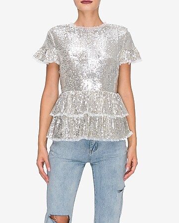 endless rose sequin tiered blouse | Express